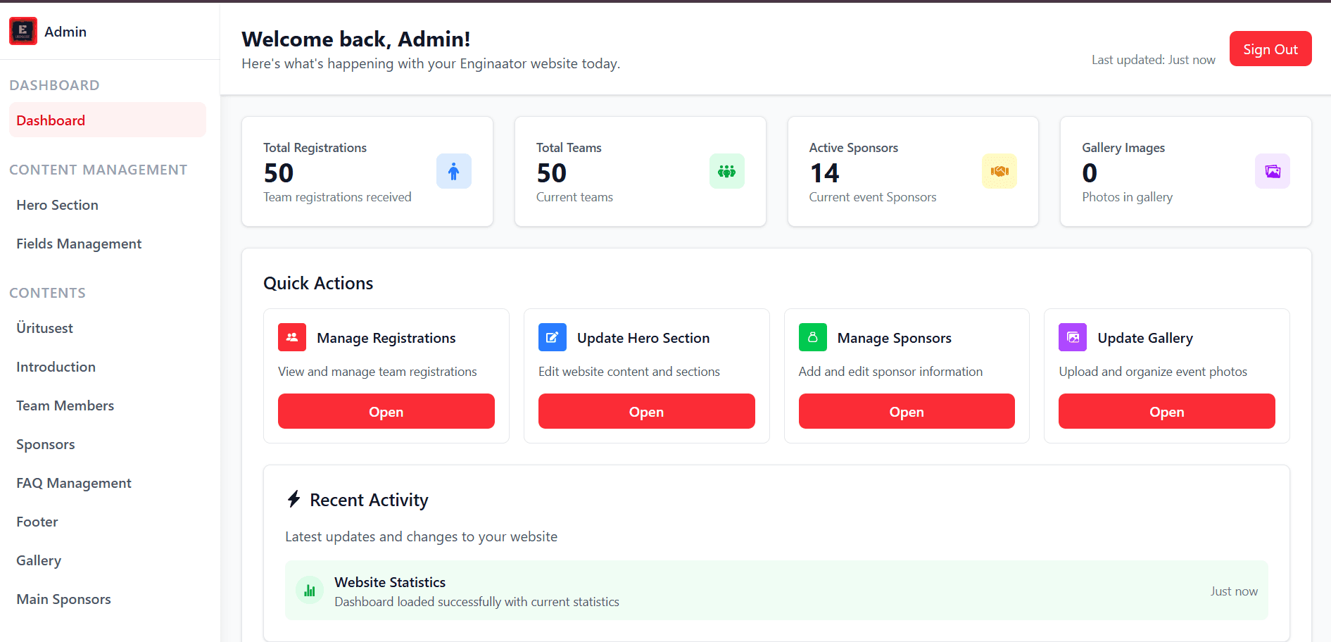 Enginaator CMS admin panel